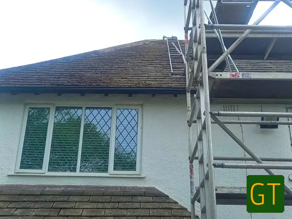 Roof being cleaned in Alwoodley Leeds.